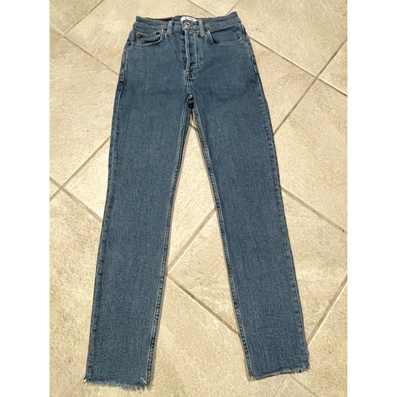 RE/DONE Jeans Women's Size 26 90s High‎ Rise Ankle Crop Medium Vain Wash - Picture 1 of 7